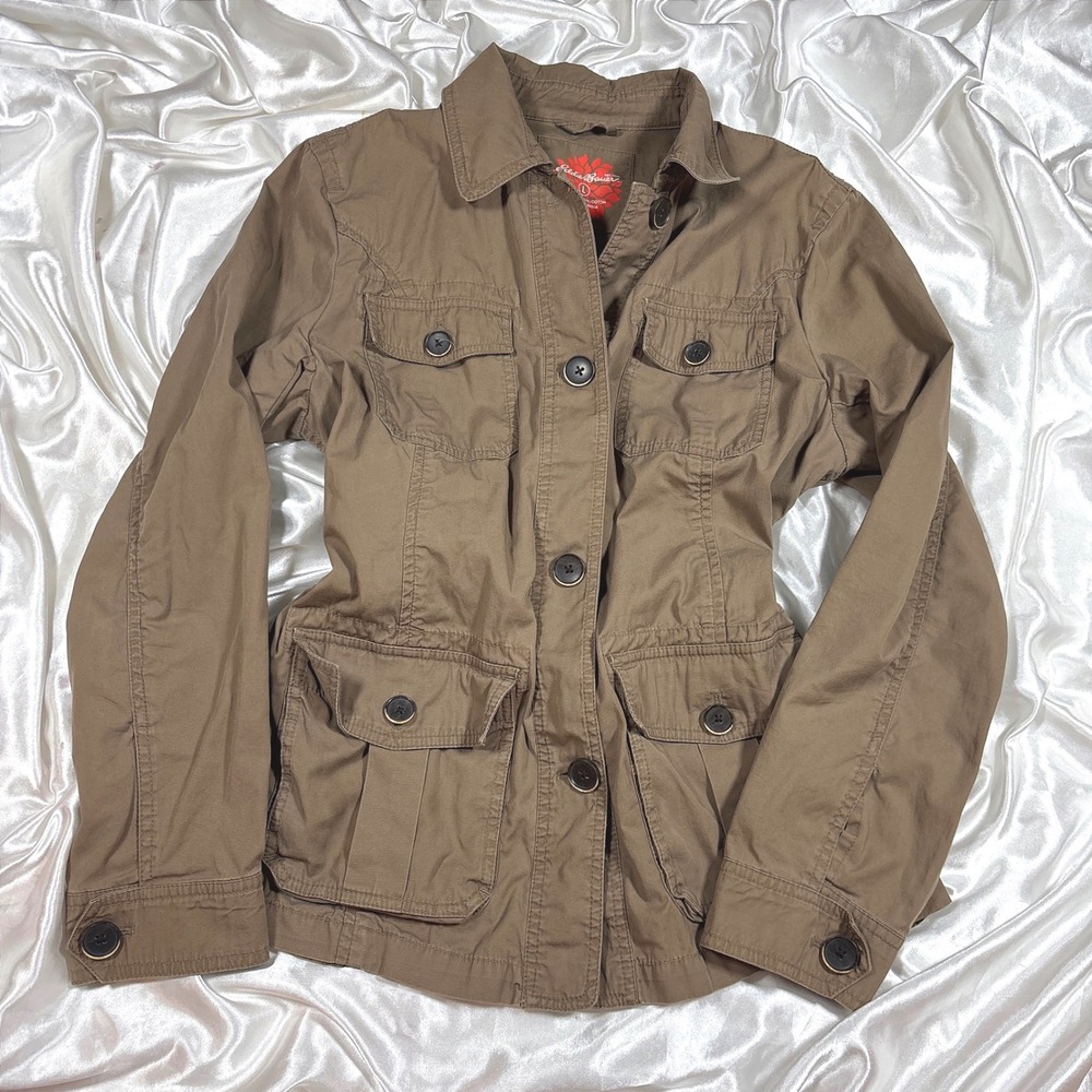 y2k Utility Field Jacket Brown Excellent Eddie Bauer Cotton Cargo Pocket Coat